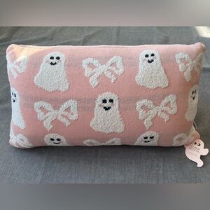 Goblin & Ghoul Pink Ghost Bow Halloween Pillow